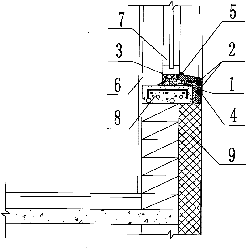 Process for constructing joints between bottom of window on outer wall and inside as well as outside of windowsill