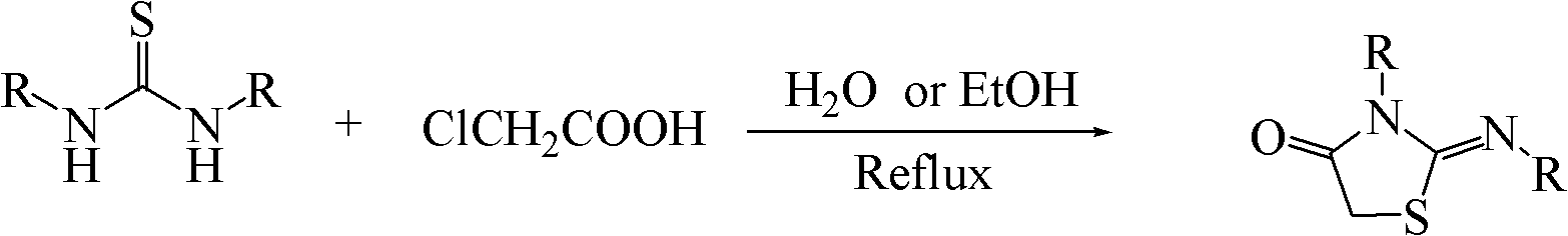 Method for synthesizing 2-iminothiazolidine-4-one and derivatives thereof