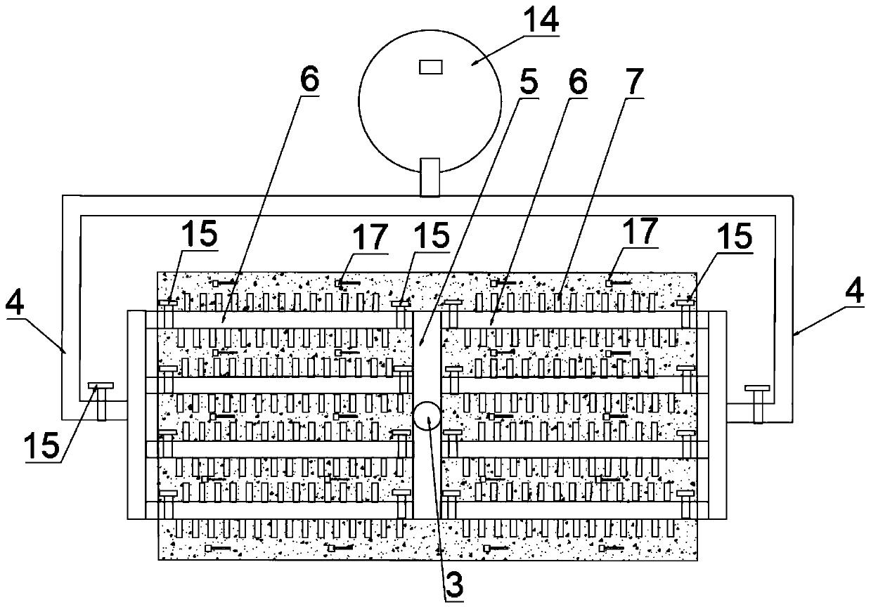 Cooling, moisturizing and grouting integrated device and method for mass concrete