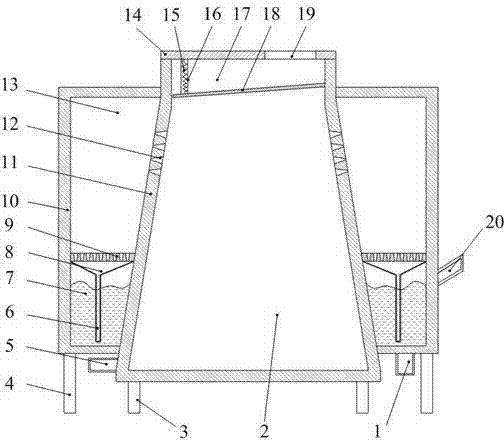 Pulping device capable of achieving solid-liquid separation and secondary air vortex breakdown