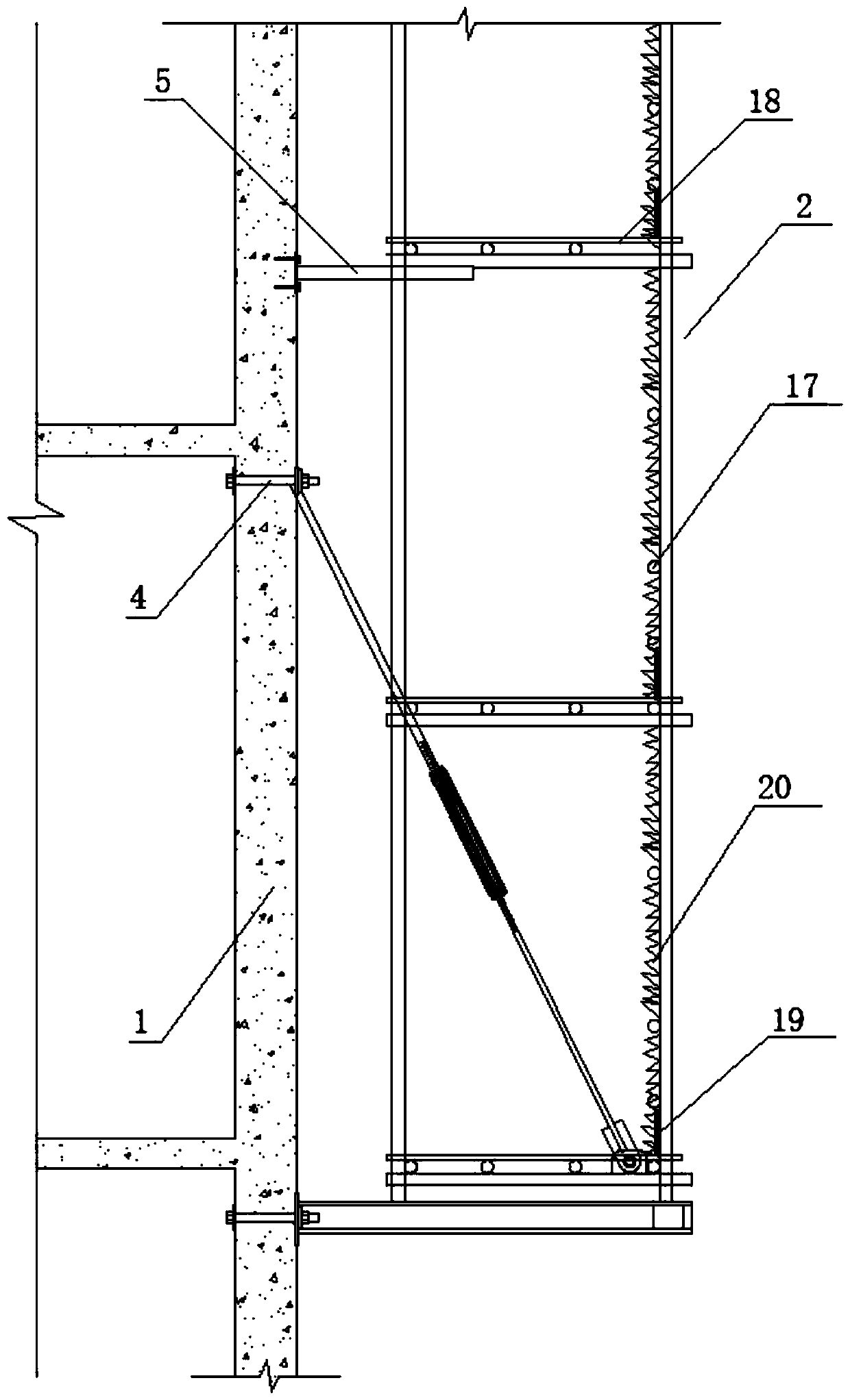 Overhanging type outer scaffold and construction method