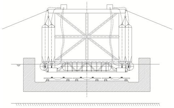 Mounting device utilizing gasbag floating aid to automatically float, sink and position steel frame and construction method thereof