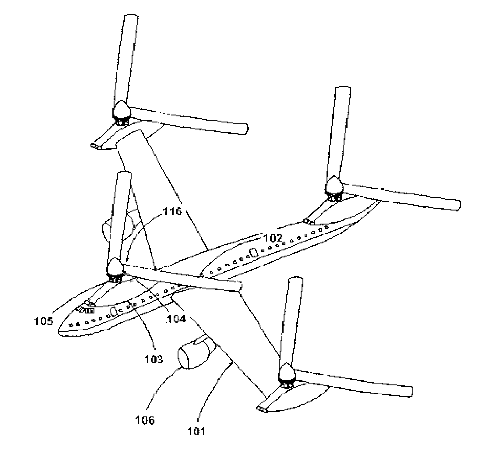 Taking off and landing airplane using variable rotary wings