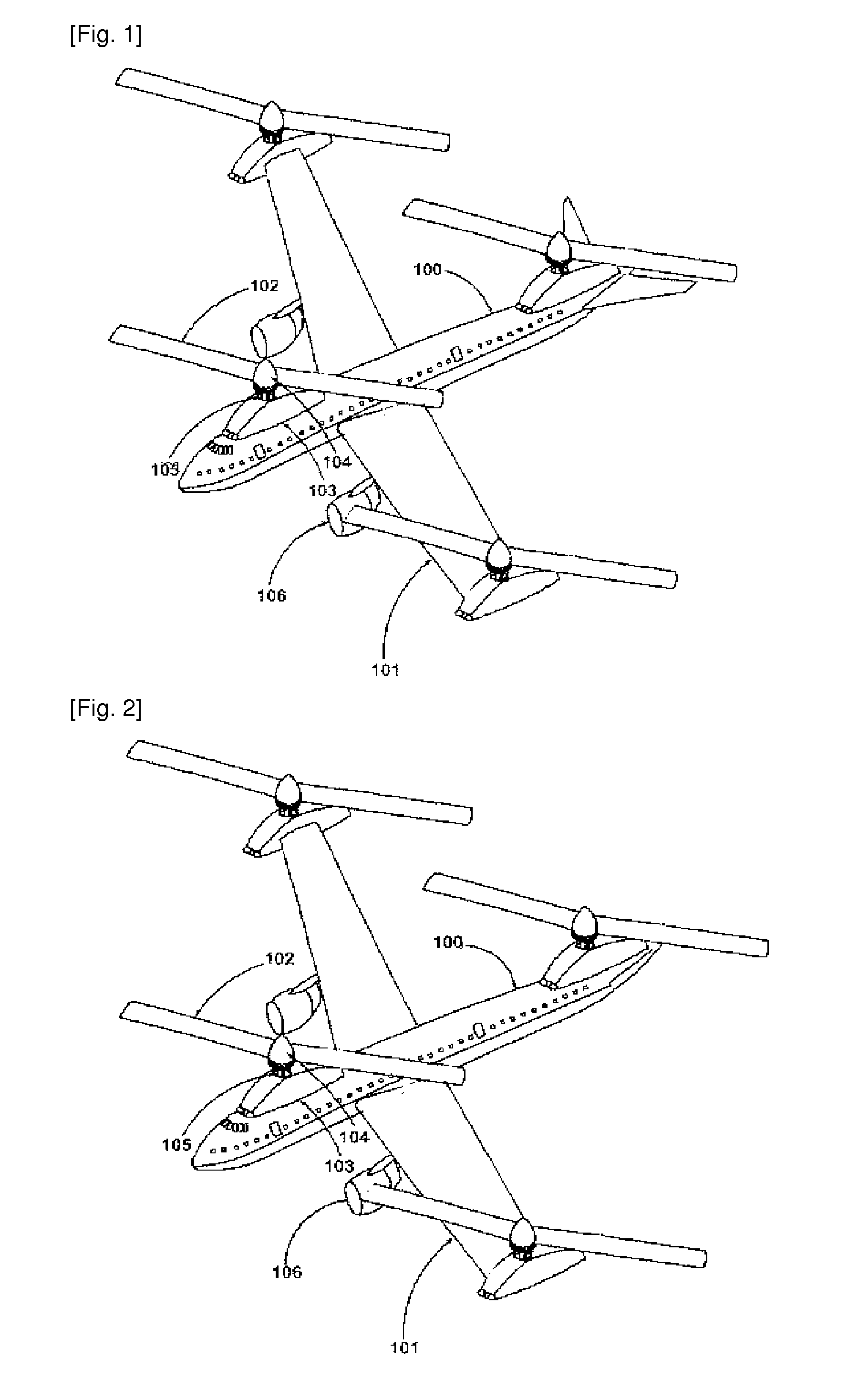 Taking off and landing airplane using variable rotary wings