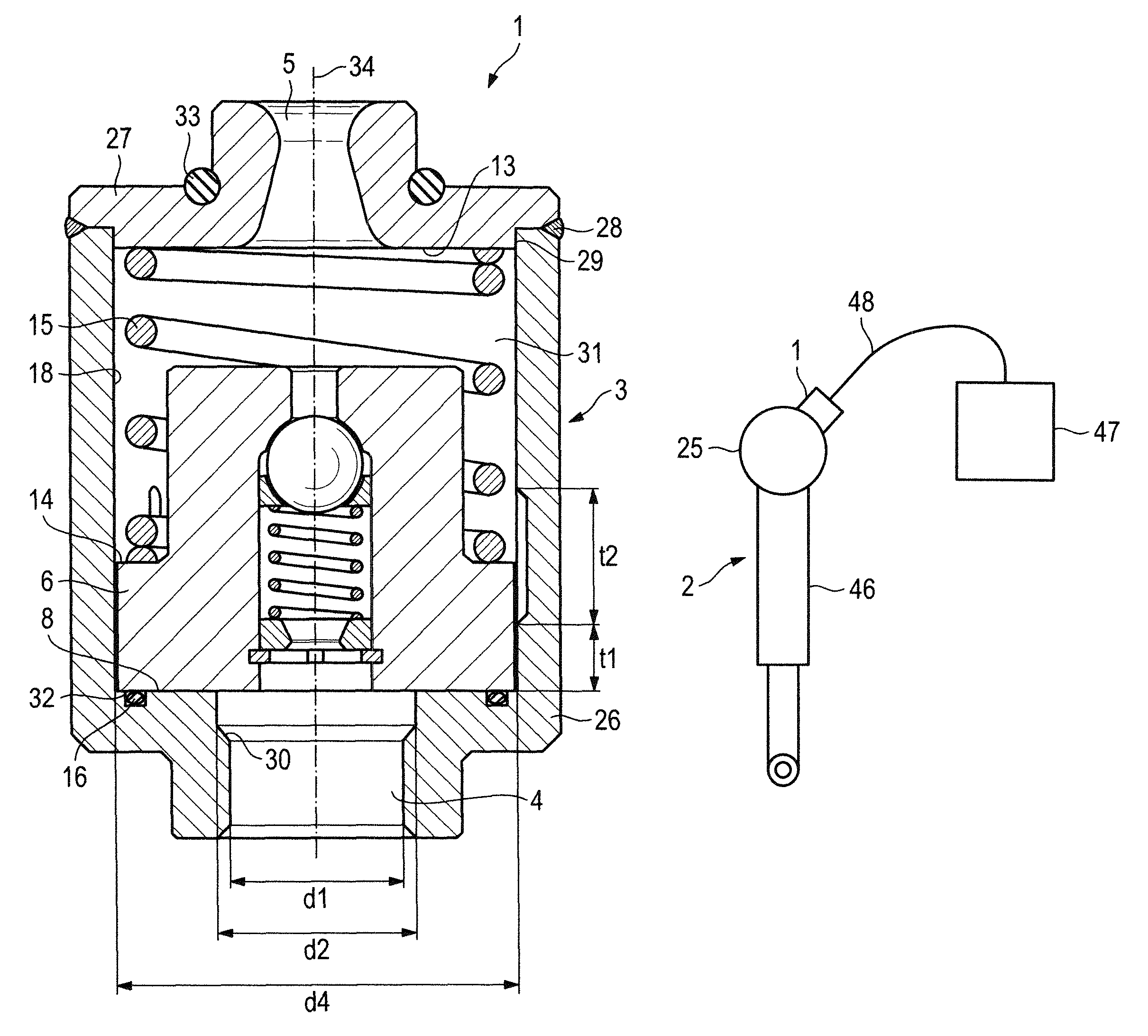 Residual pressure holding valve and suspension strut