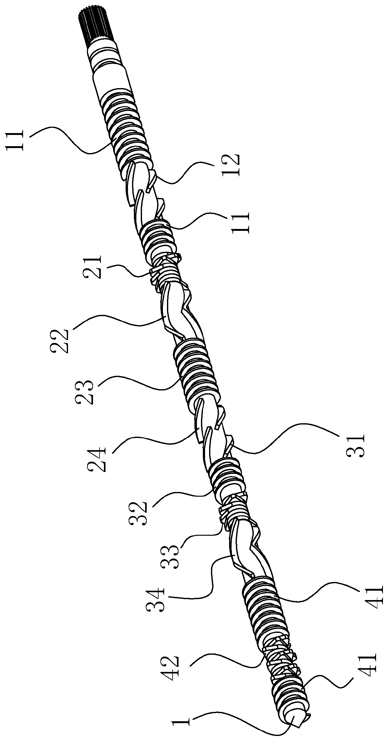 Extrusion screw for regenerating waste rubber