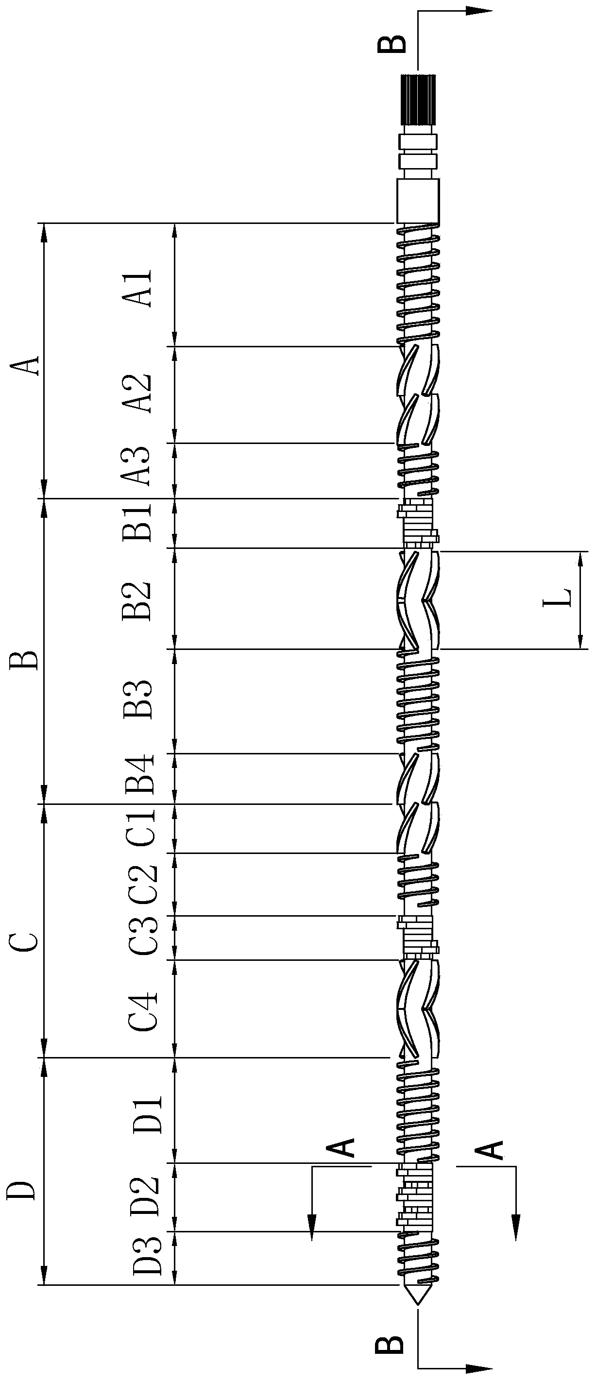 Extrusion screw for regenerating waste rubber