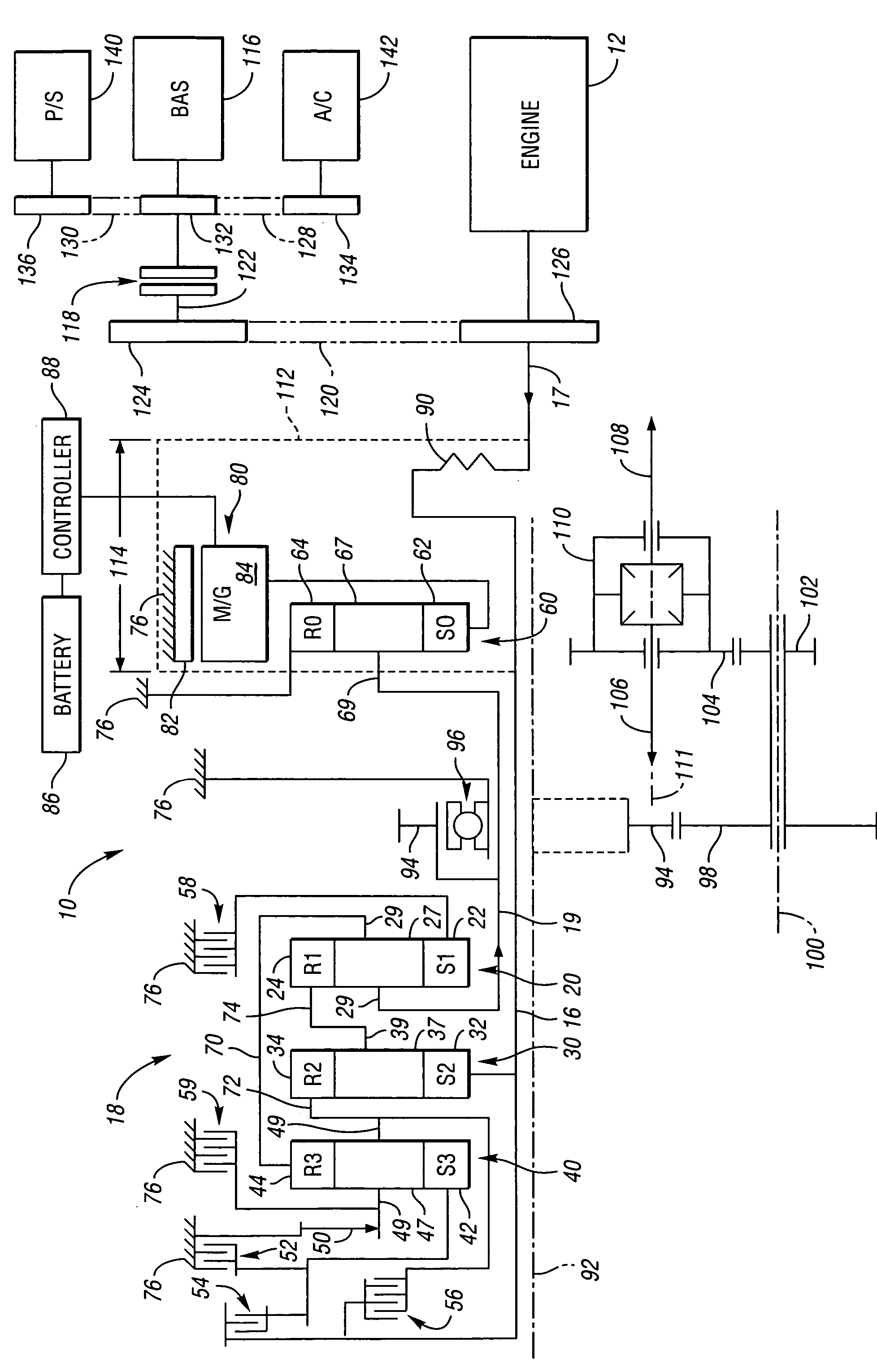 Electro-mechanical transmission with six speed ratios and a method of redesigning a transmission