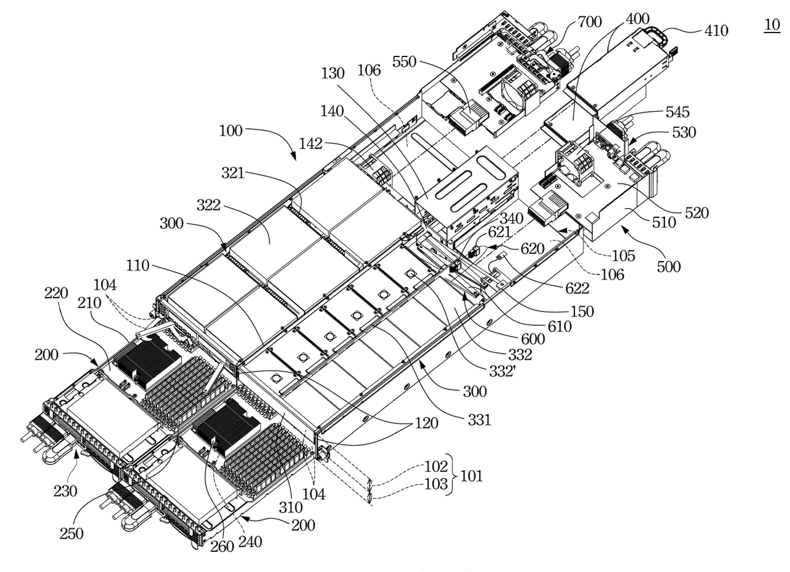 Server device with a storage array module