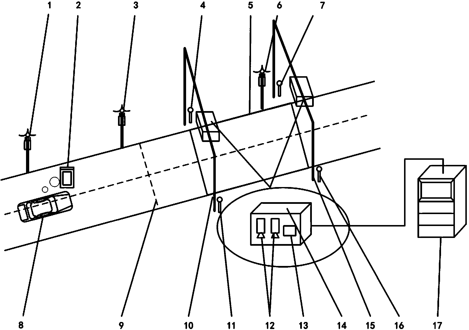 Wireless communication method for online automatic automobile deviation test system