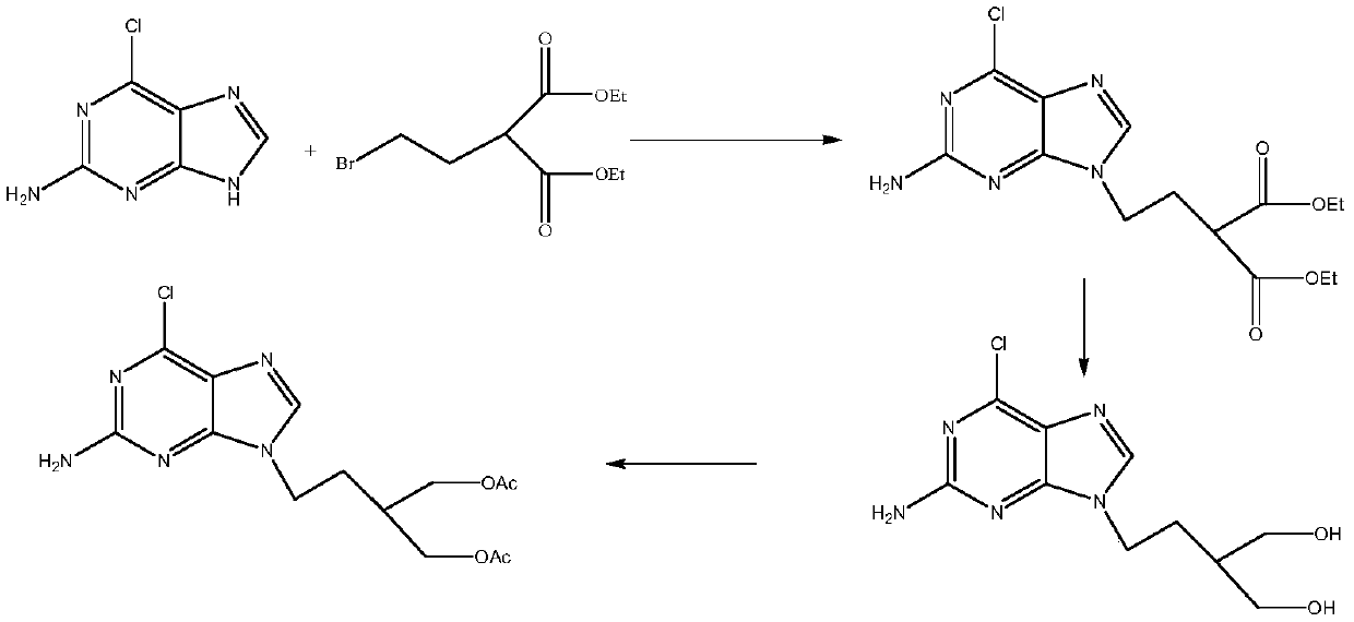 A kind of preparation method of 2-amino-6-chloro-9-(4-acetoxy-3-acetoxymethylbutyl)purine