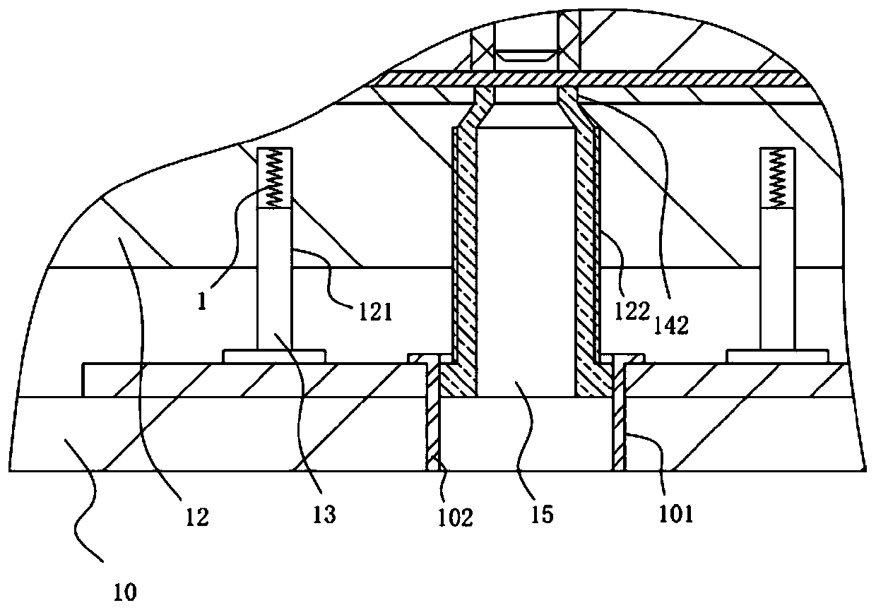 Punching die mechanism with waste-falling protection sleeve