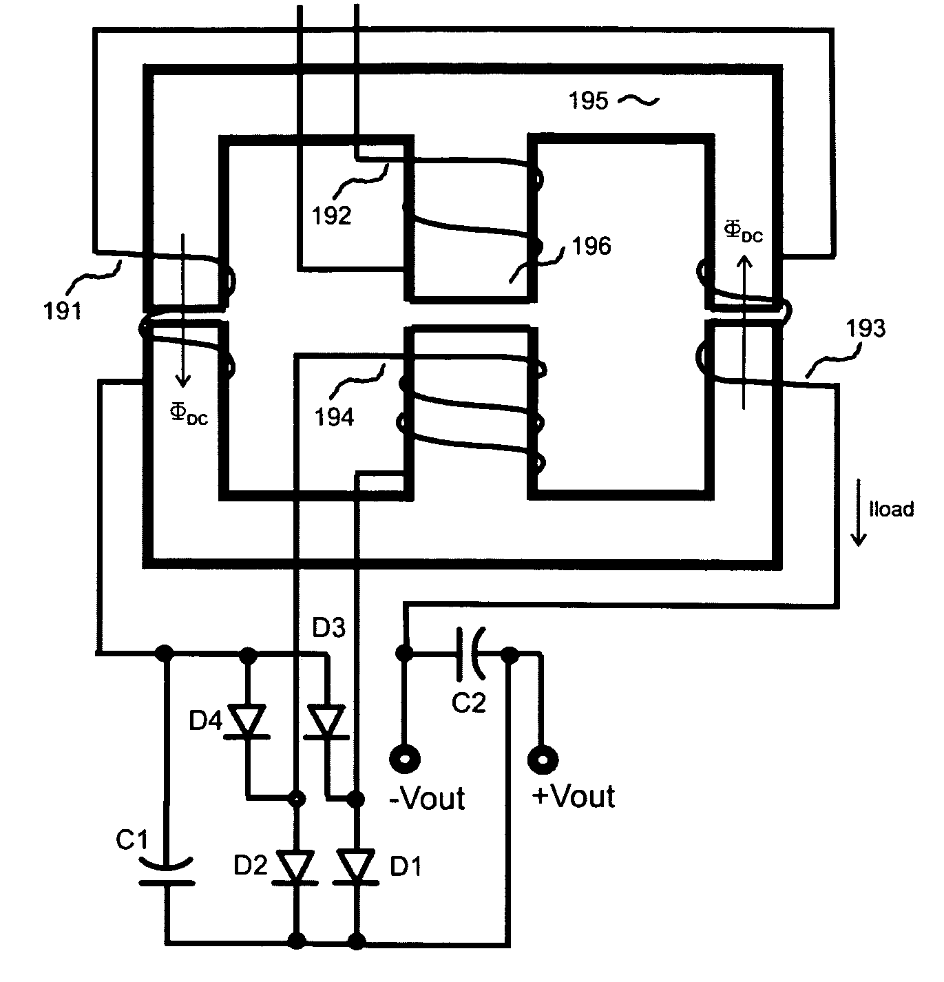 Full wave series resonant type DC to DC power converter with integrated magnetics