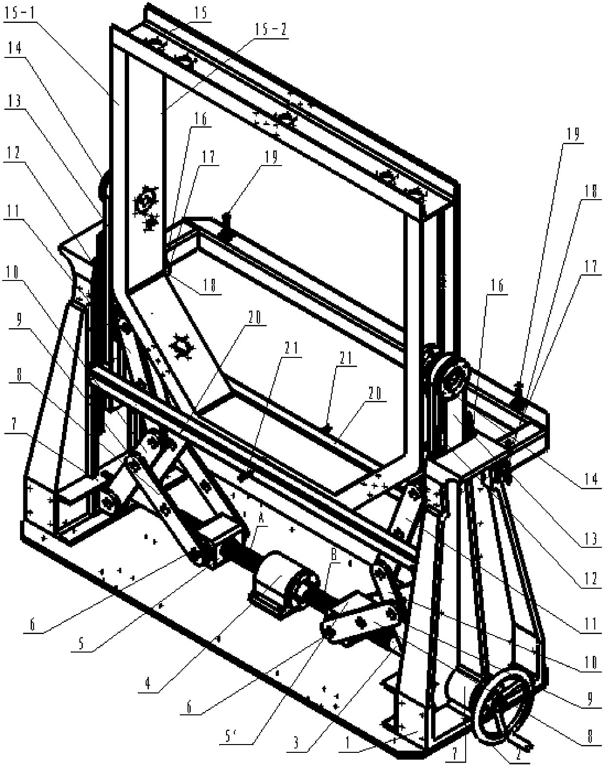 Connecting rod lifting and overturning device based on differential screw transmission and rocker slider transmission