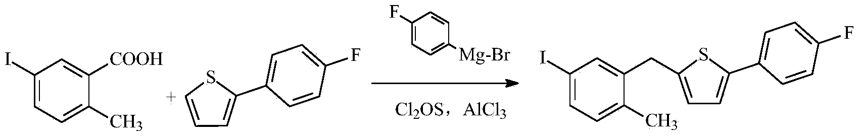 Preparation method of 2-(4-fluorophenyl)-5-[(5-bromo-2-methylphenyl) methyl] thiophene