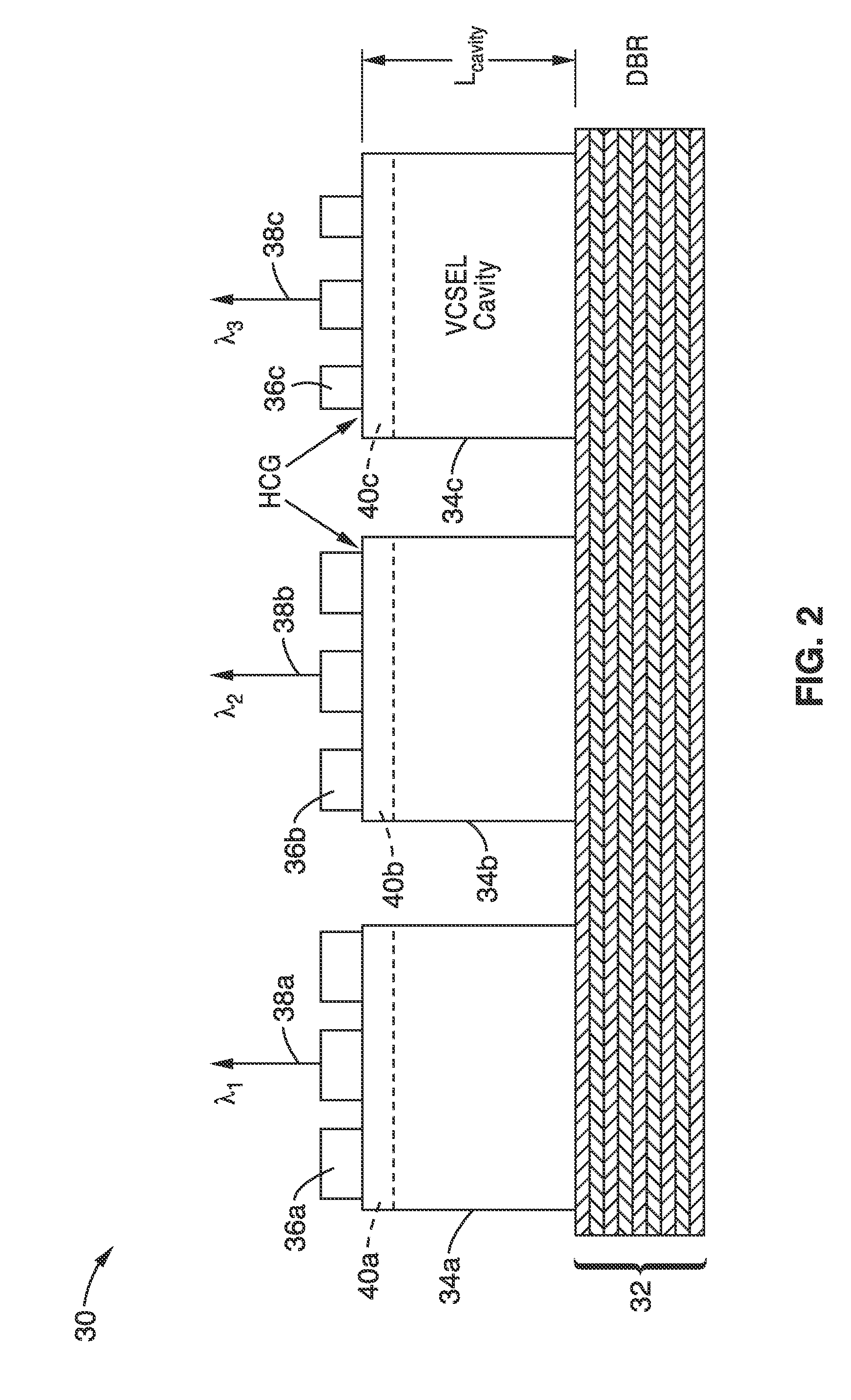 Monolithically integrated multi-wavelength high-contrast grating vcsel array