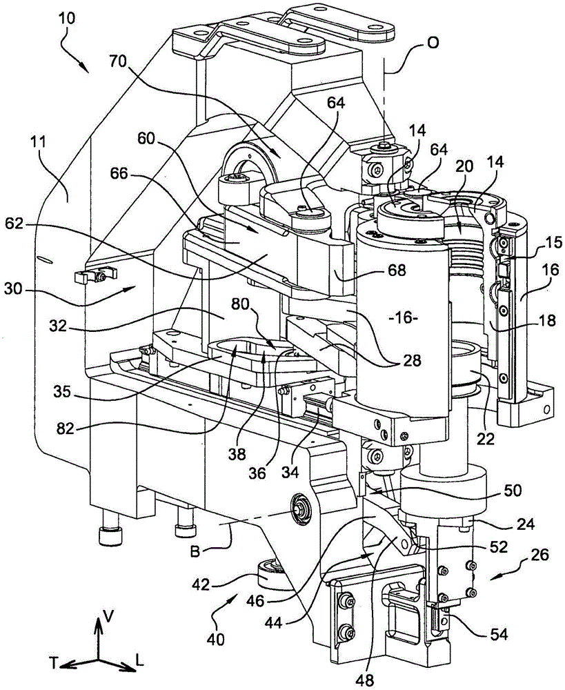 Moulding unit for the manufacture of containers comprising compensation gripper