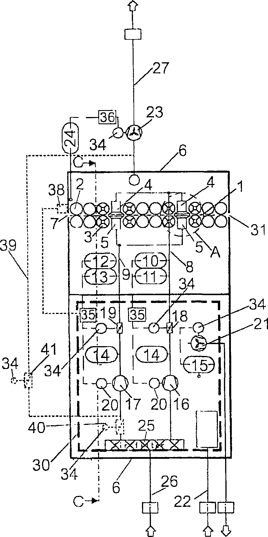 Device and method for drying a treated product