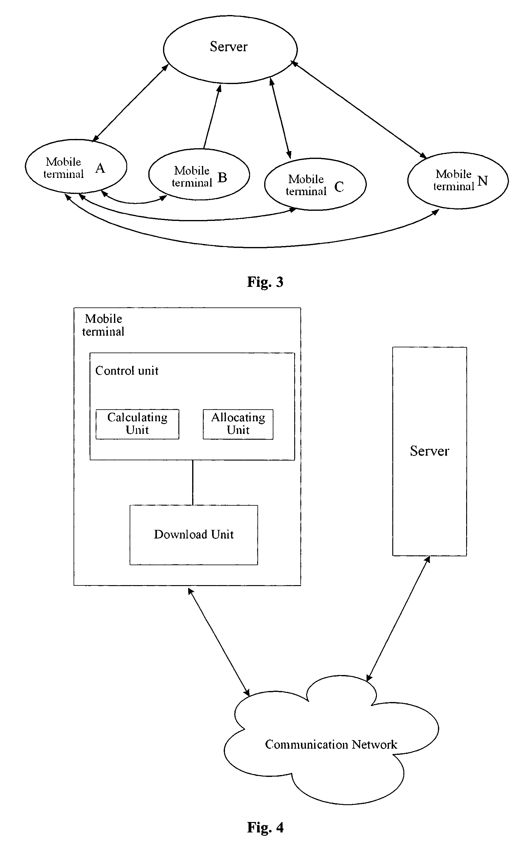 Method and system for downloading data to mobile terminals and for implementing data sharing between mobile terminals