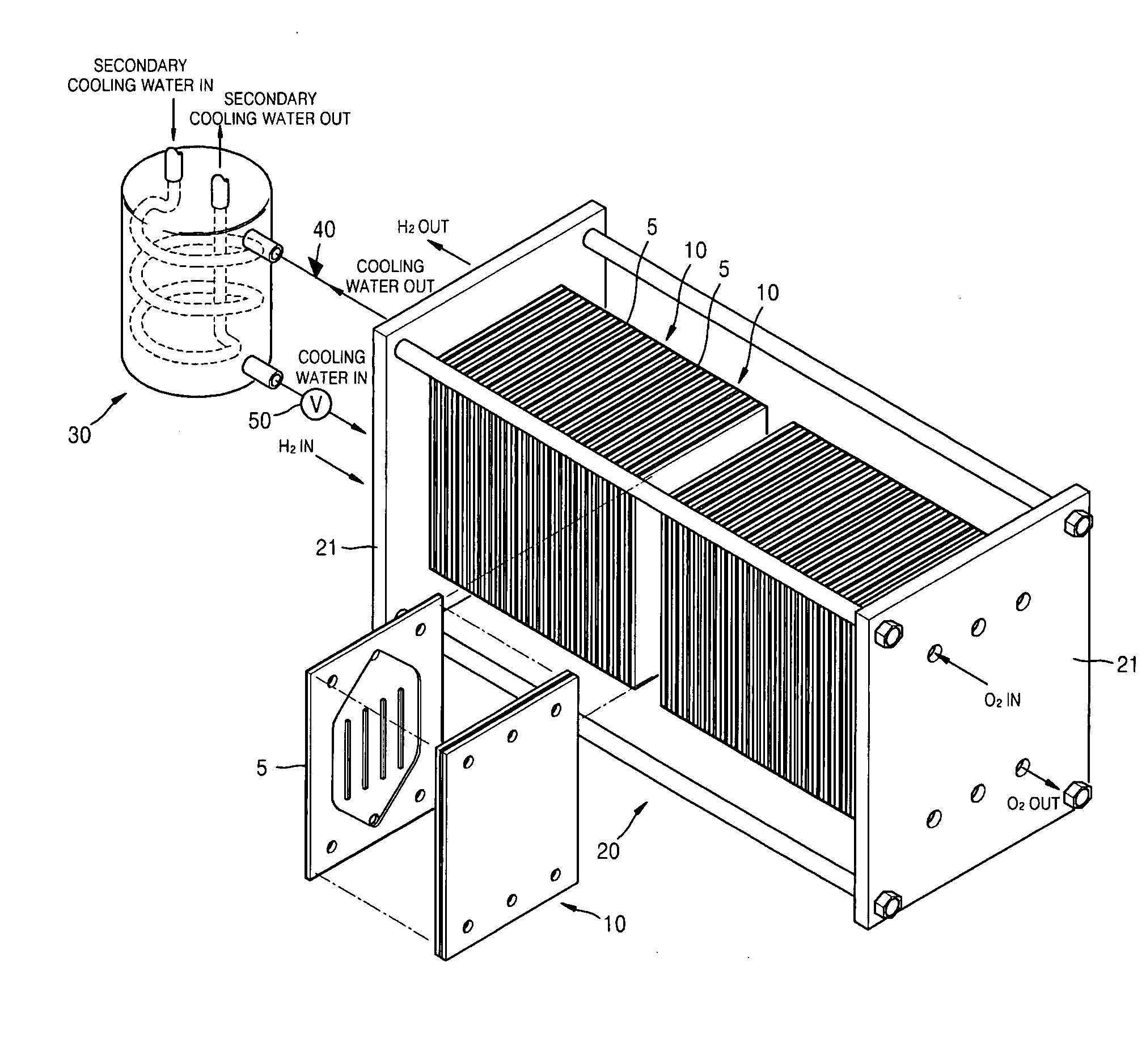 Fuel cell having heat exchanger built in stack