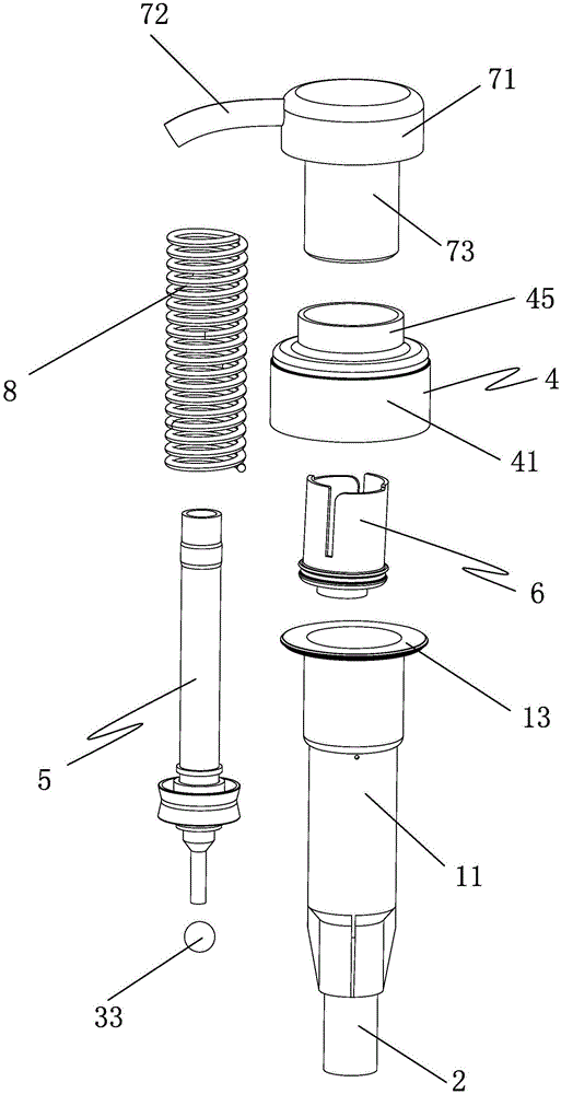 Standard self-locking liquid distribution pump with spring arranged outside