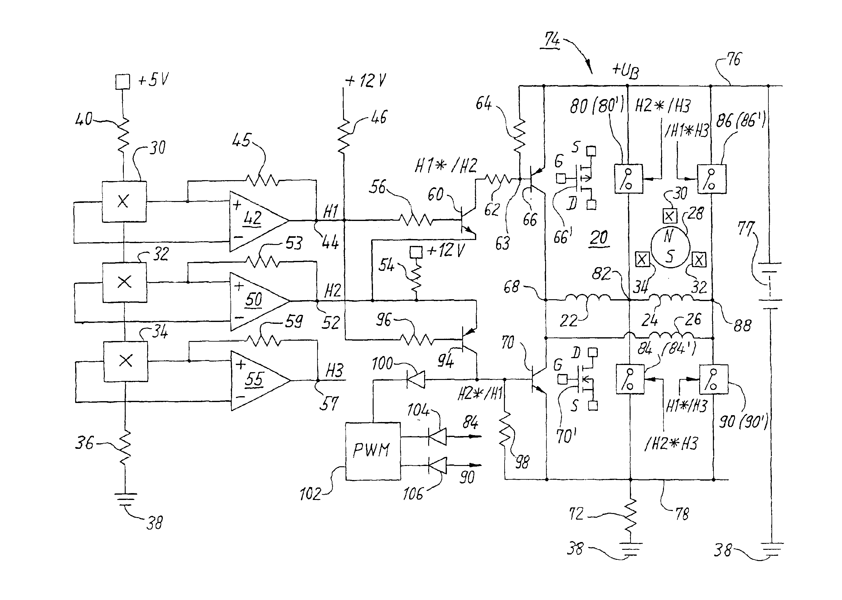 Electronically commutated DC motor comprising a bridge circuit