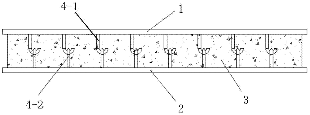 SCS (steel concrete steel) bridge deck with internal vertical J-shaped connecting structures