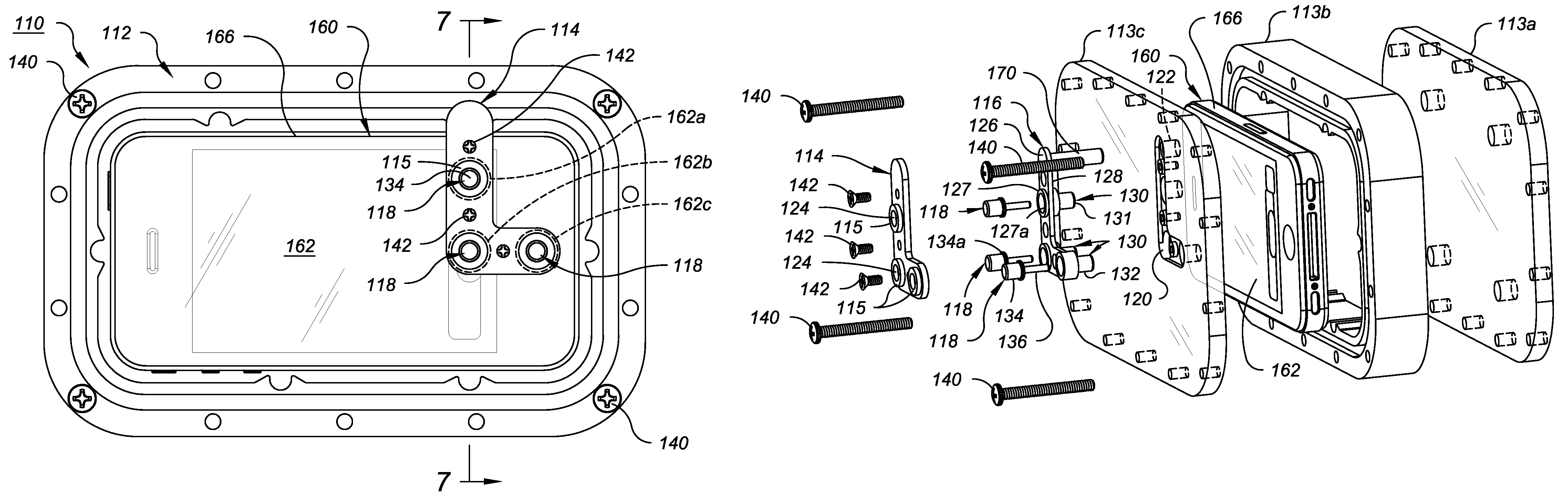 Waterproof operating device with one or more capacitive switches