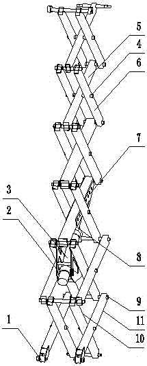 Novel shearing fork arm and shearing fork type lifting platform