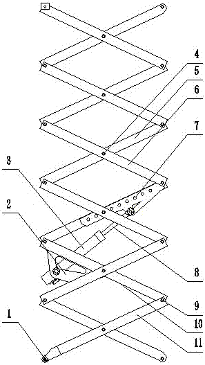 Novel shearing fork arm and shearing fork type lifting platform