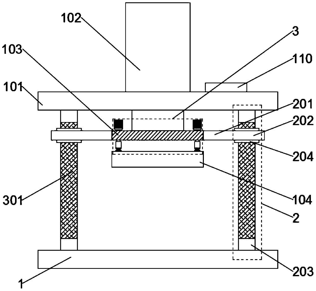 A stamping device for a chassis guard plate for an automobile