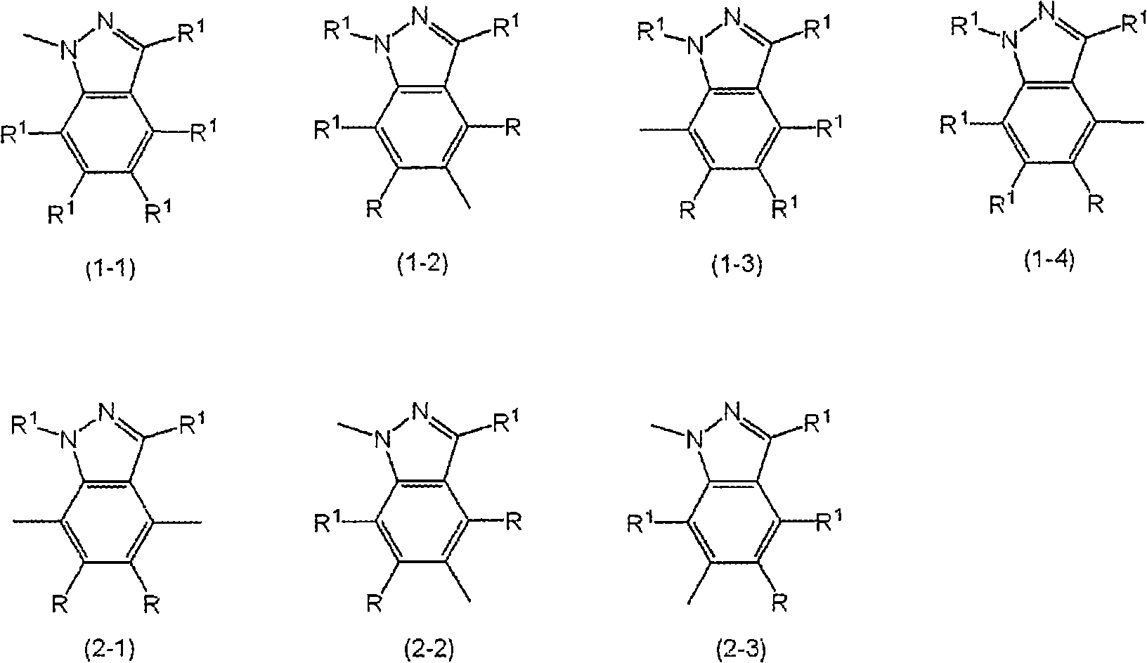 Indazole compound-containing composition and light-emitting device using the composition