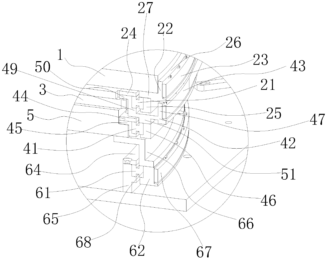 Nested mounting structure of Satcom-on-the-move satellite antenna