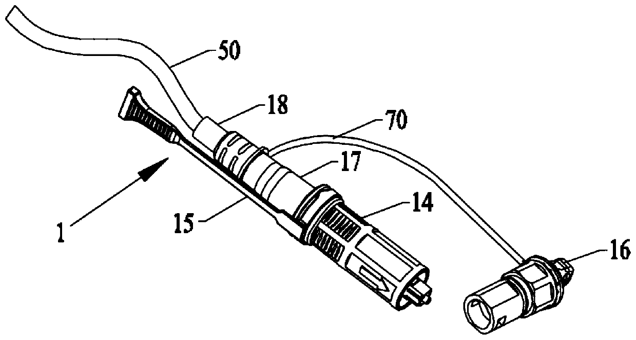 Connector and optical fiber connecting assembly