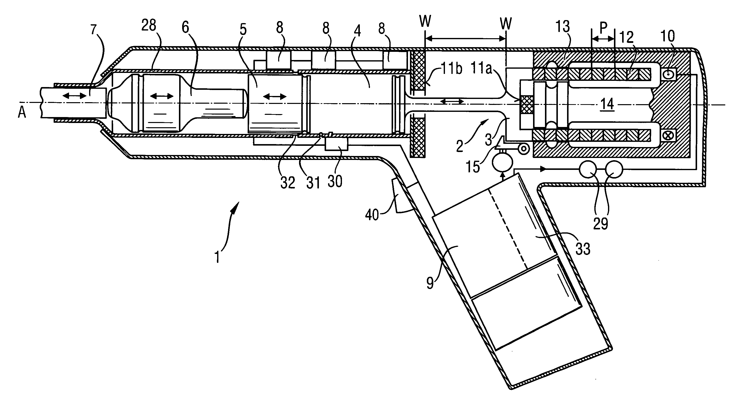 Hand-held power tool with air spring percussion mechanism, linear motor, and control process