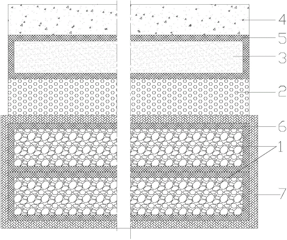 Pavement construction with hierarchically completely encapsulated roadbed and construction method thereof