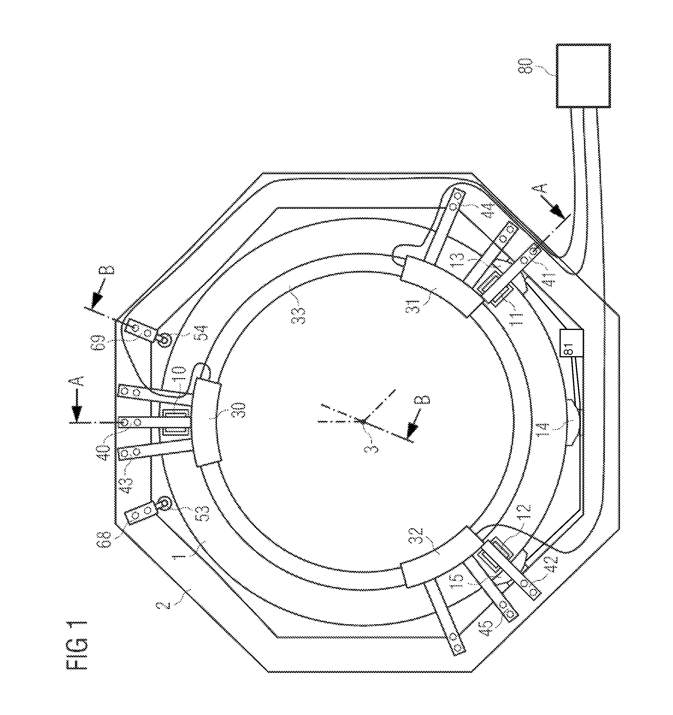 CT scanner gantry with aerostatic bearing and segmented ring motor