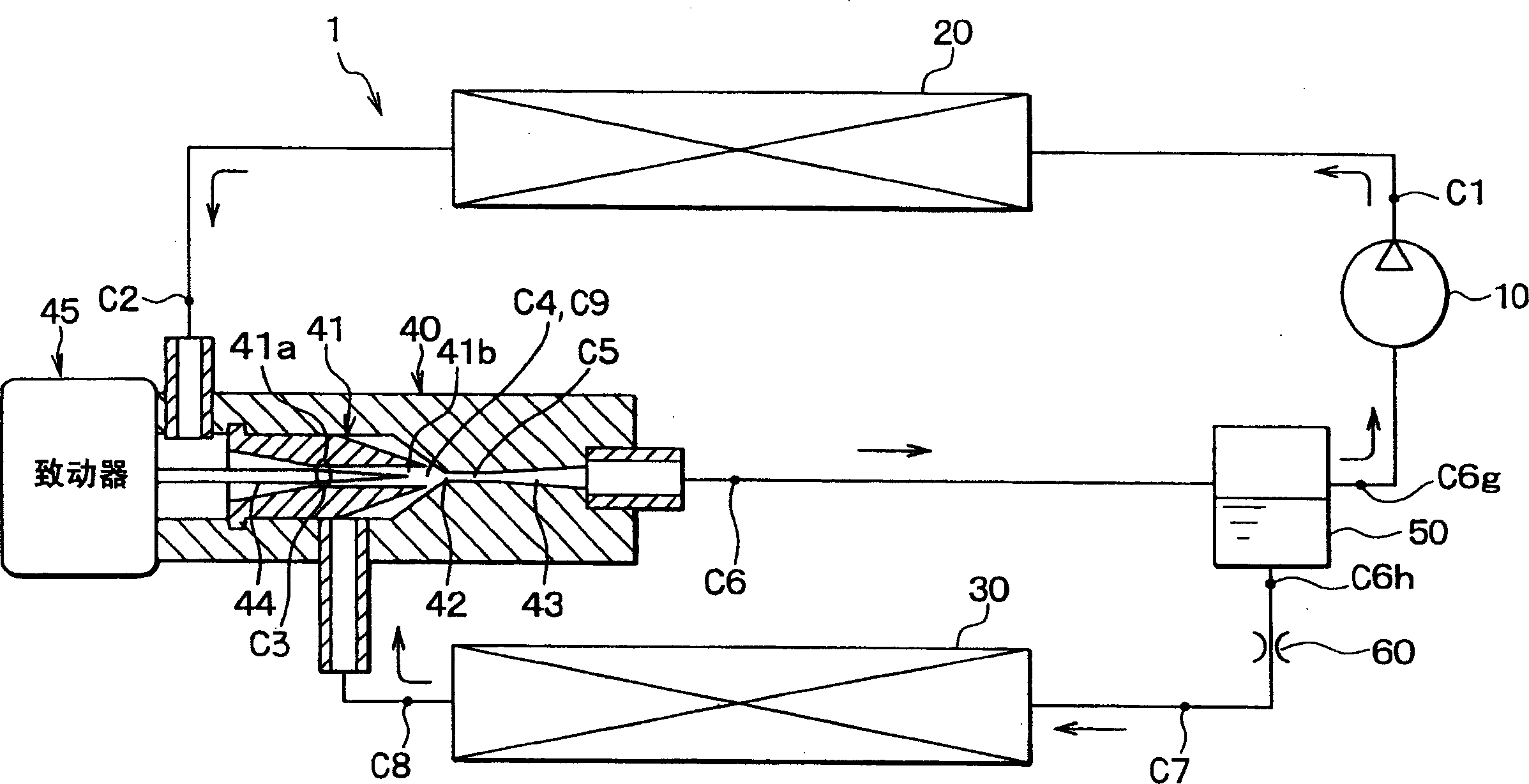 Injector with throttle variable nozzle and injector circulation using such injector