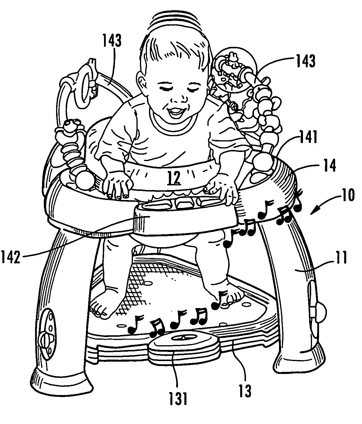 Stationary child exercise apparatus with bouncing pad