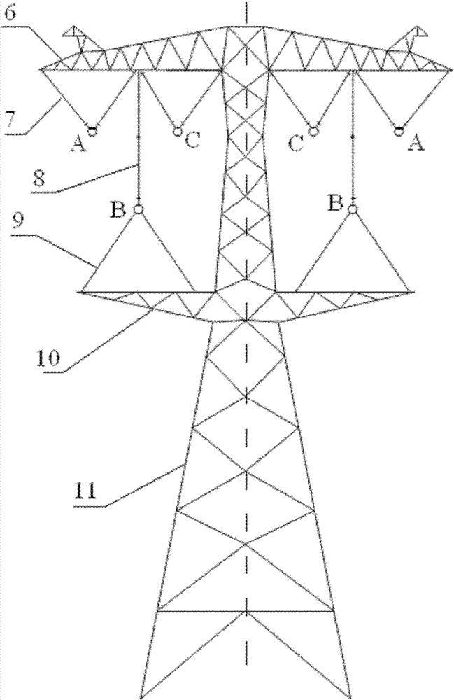 Novel tower for extra-high voltage dual-circuit compact transmission