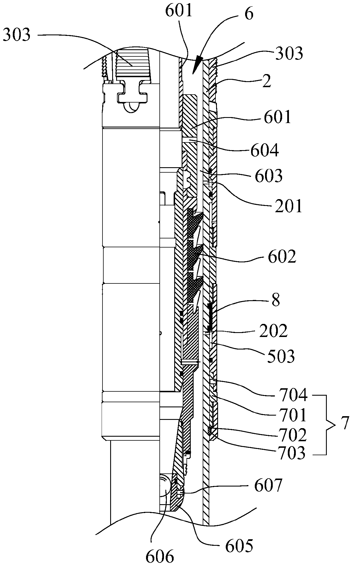 Drilling liner hanger and string type well cementing system comprising same