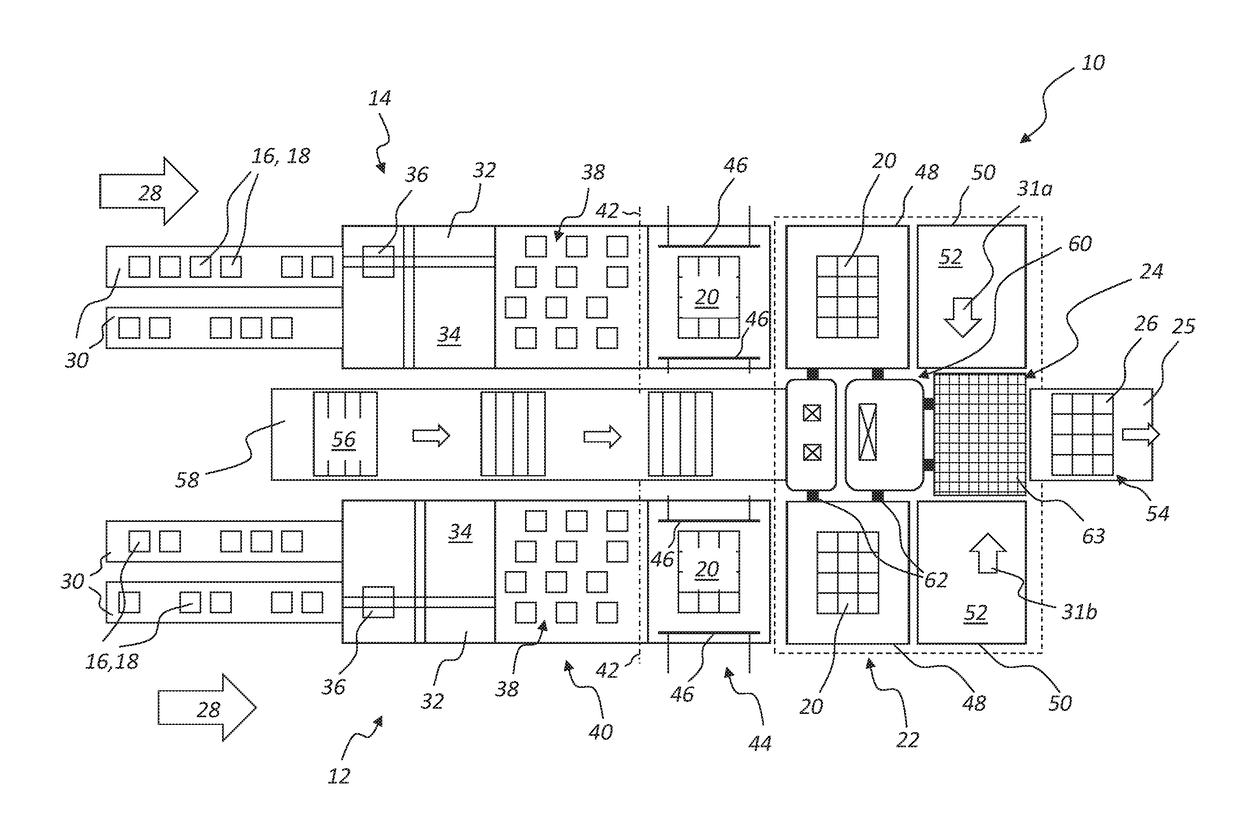 Method and apparatus for conveying articles, piece goods and/or containers within at least two conveying path sections