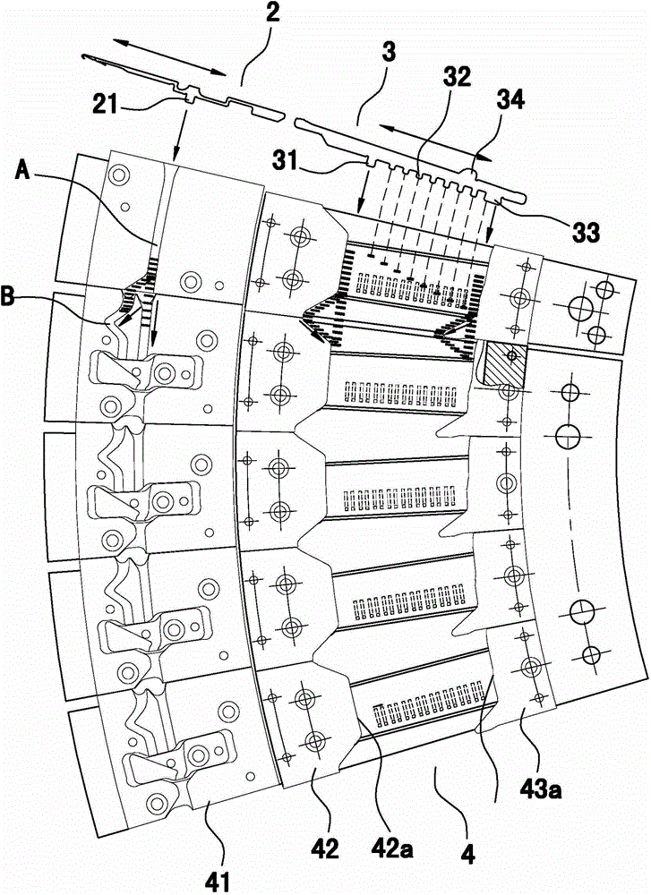 Needle bed jacquard mechanism on knitting circular weft machine