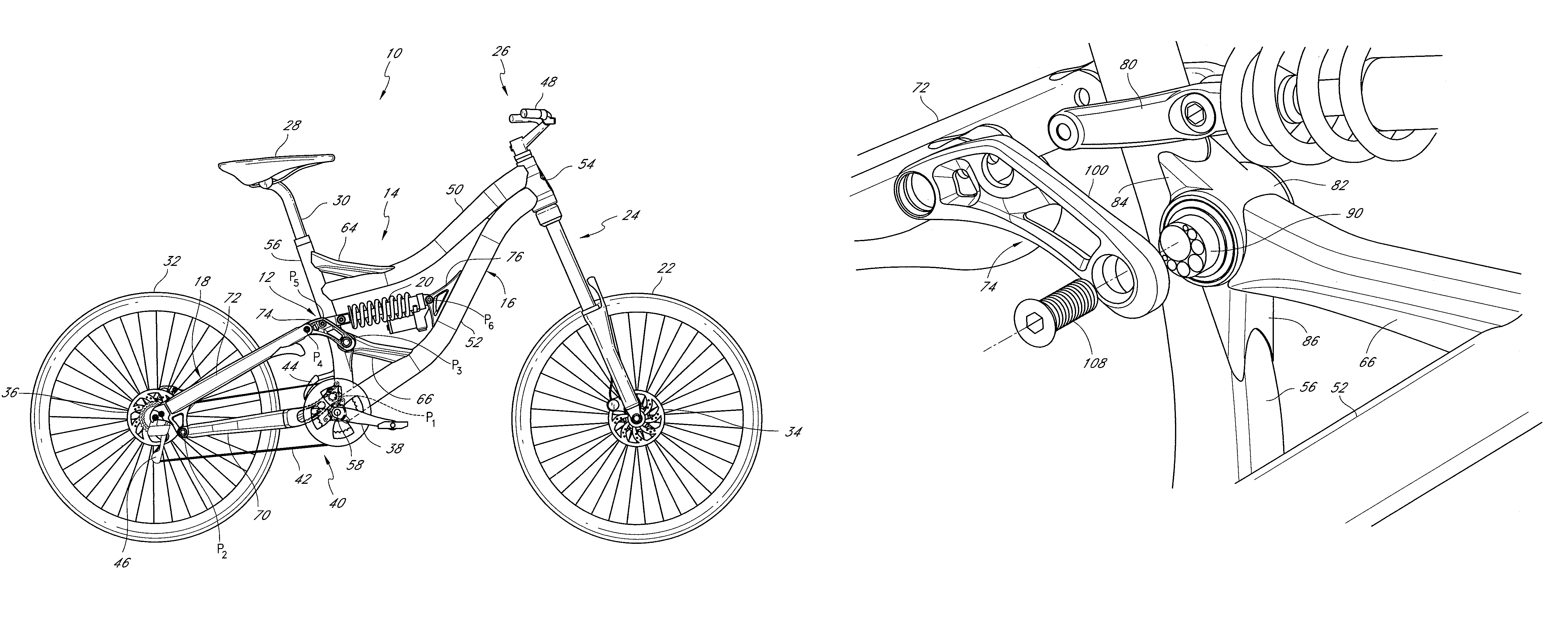 Bicycle frame with articulating linkage mounting arrangement