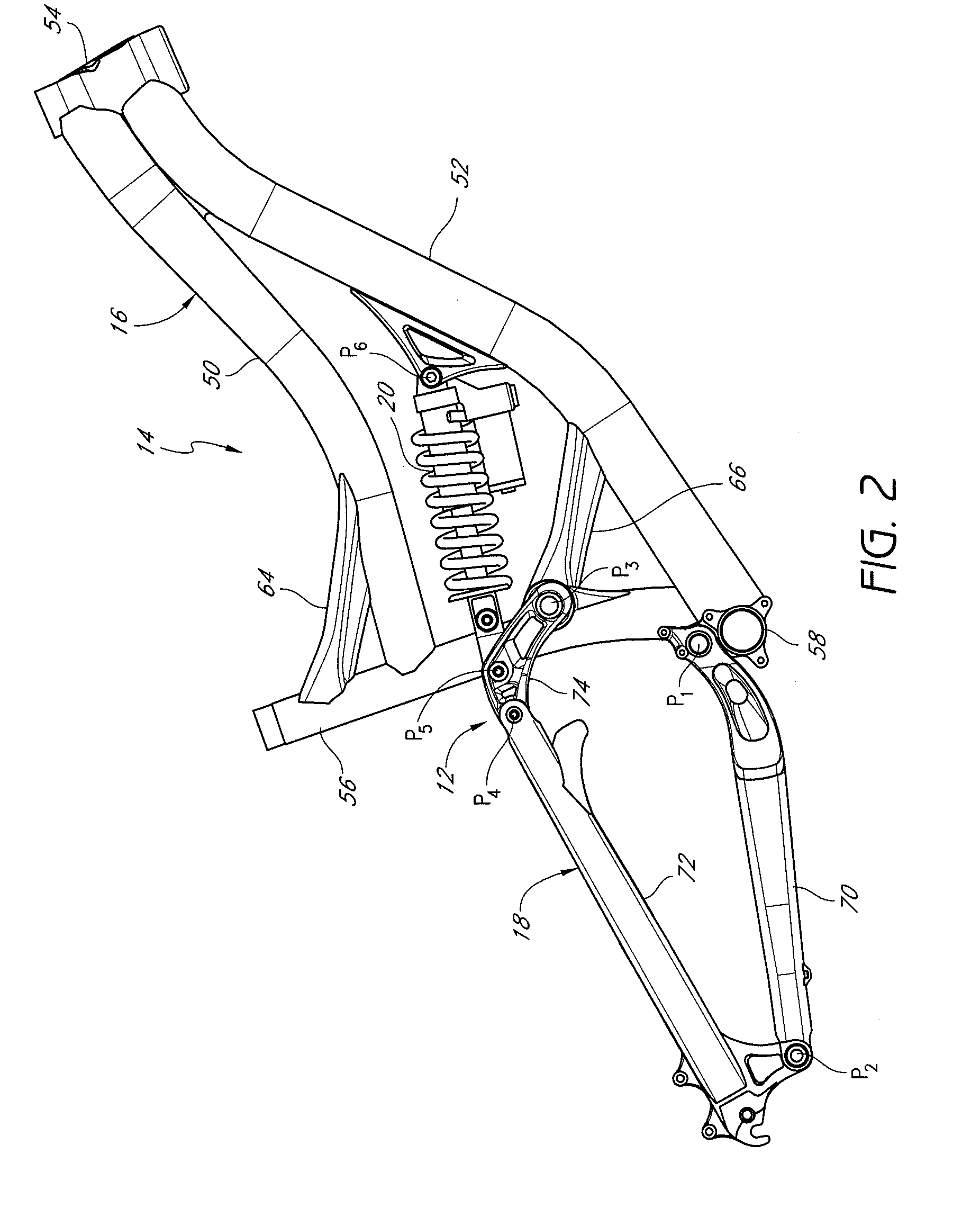 Bicycle frame with articulating linkage mounting arrangement