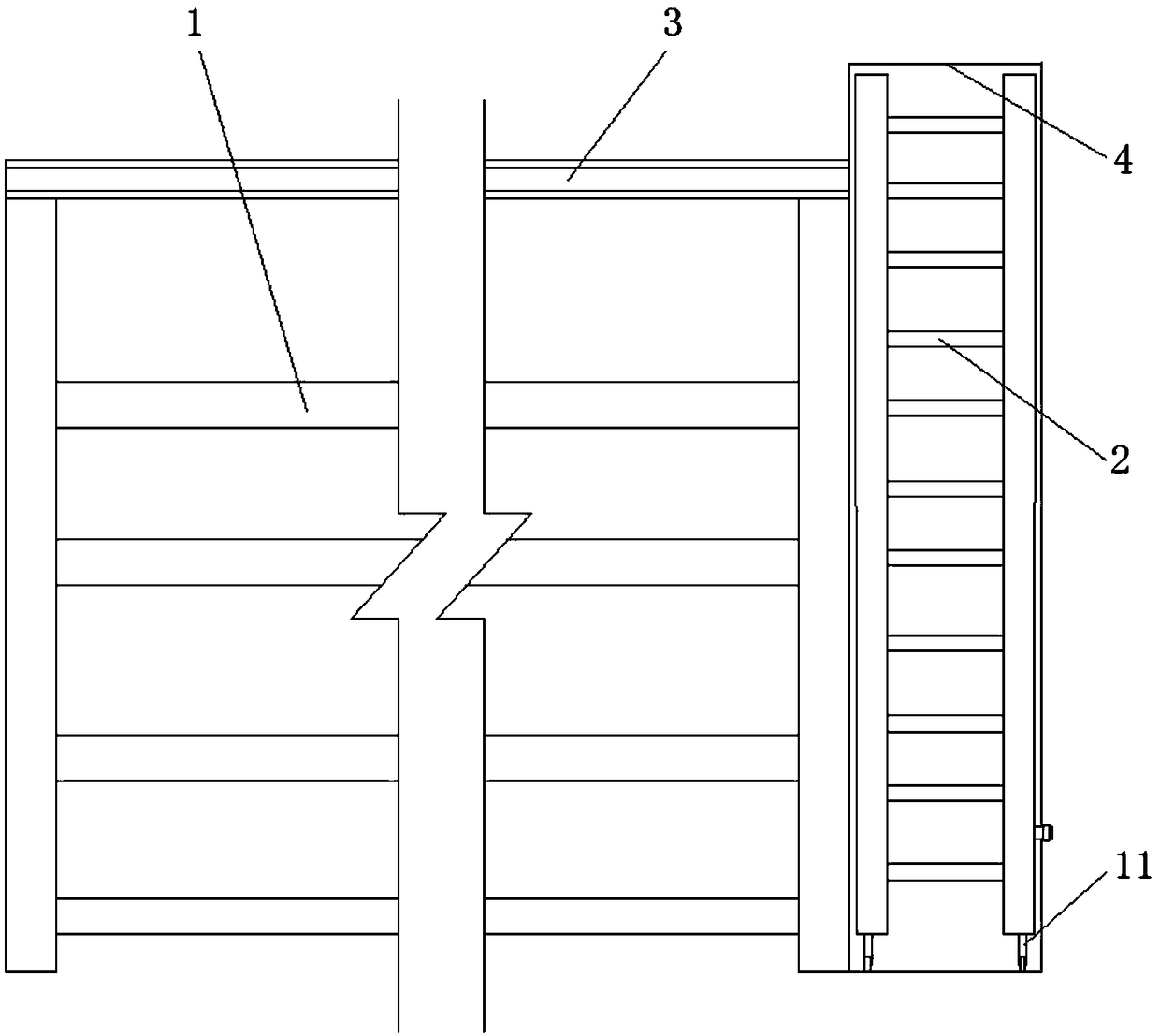 Goods shelf with ladder capable of being stored in a movable mode