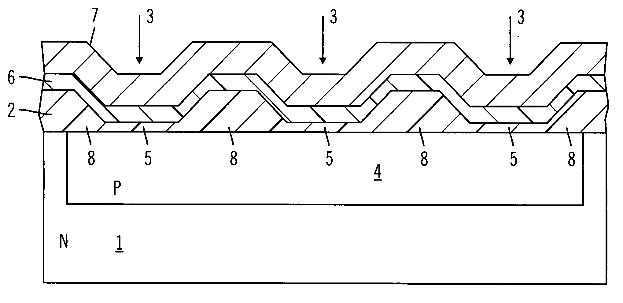 Process for manufacturing MOS semiconductor device having inactive zone with alternating thickness silicon oxide layer