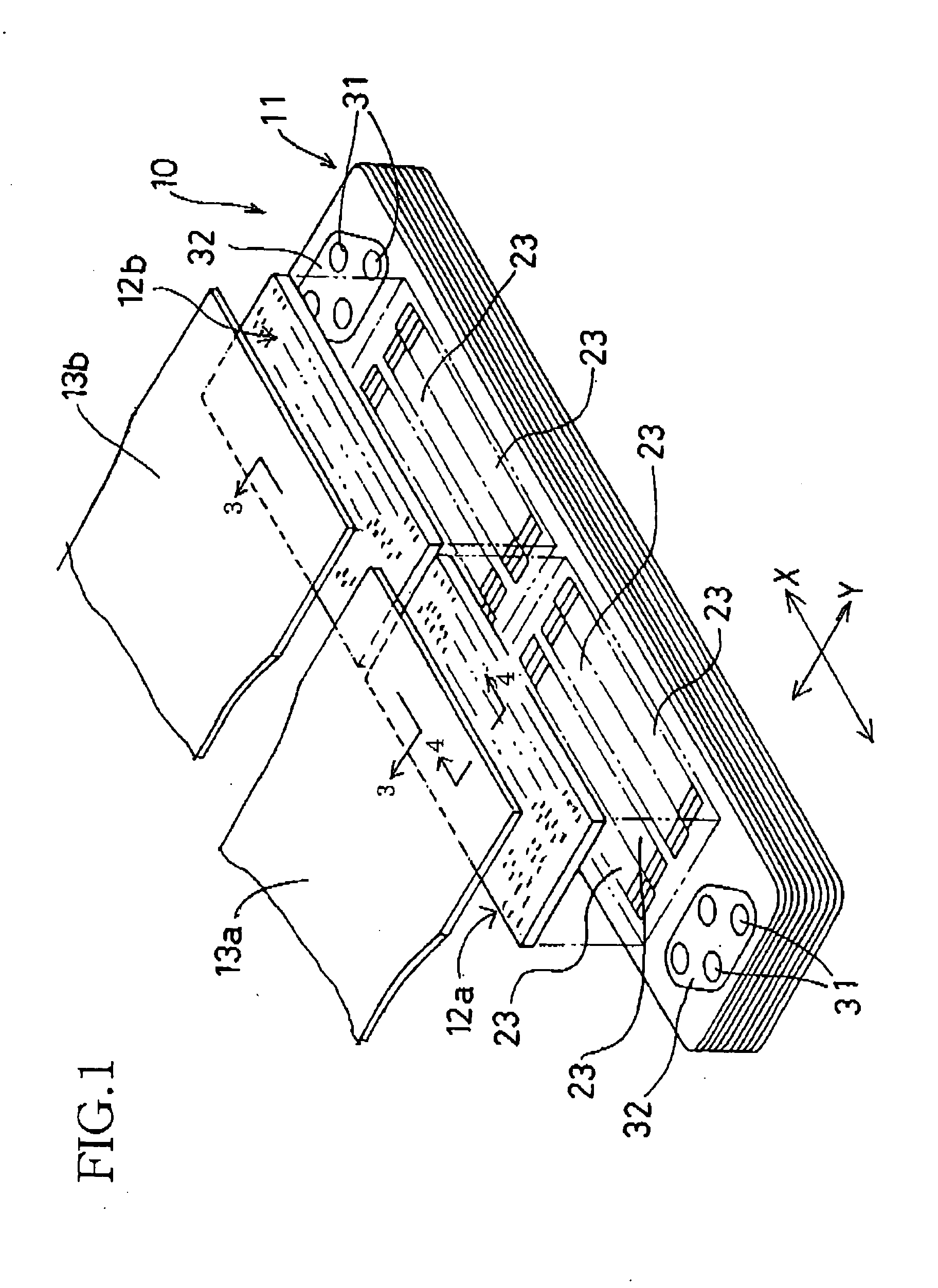 Sheet-member stacked structure, lead frame, lead-frame stacked structure, sheet-member stacked and adhered structure, and ink jet printer head