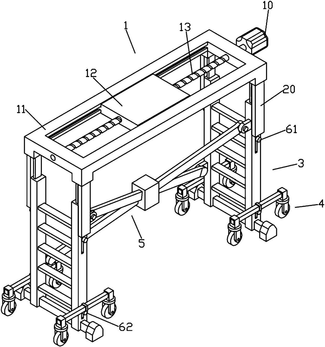 A mobile lifting scaffold