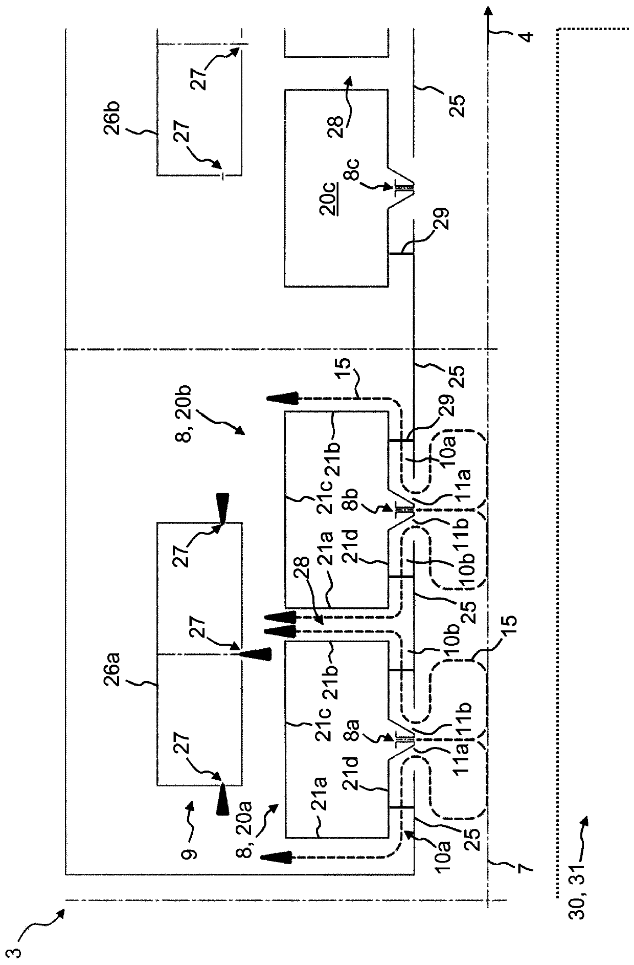 Ventilation module for a film stretching system and film stretching system of this type